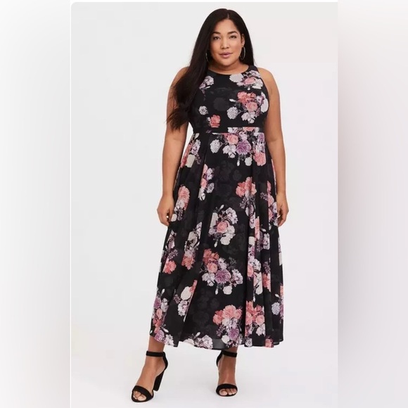 Torrid Black Floral Georgette Sleeveless Maxi Dress D23 - Picture 1 of 8